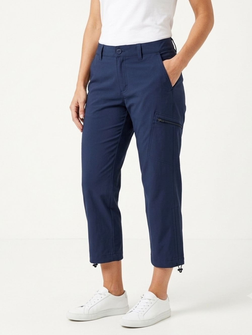 Eddie Bauer Stretch Ripstop Crop Pants Navy Cargo Pocket Sz 10